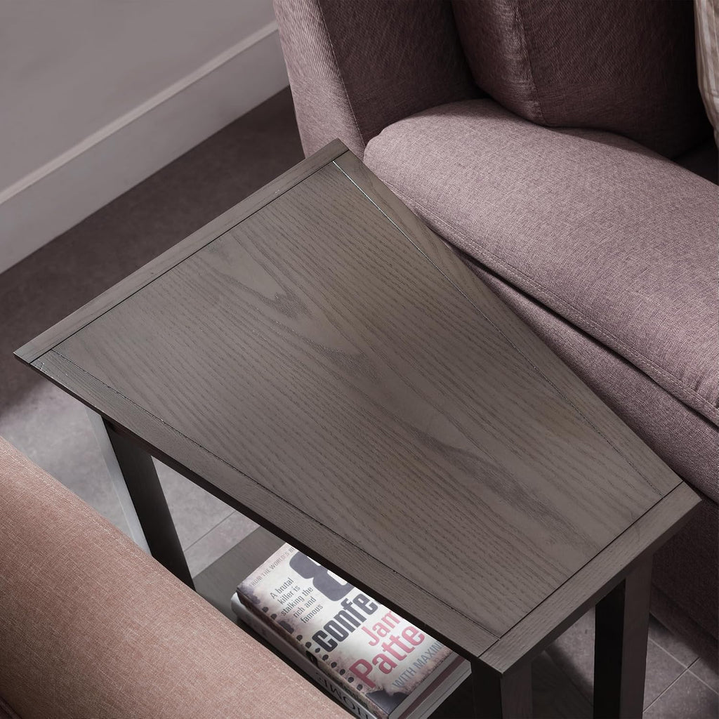Leick Home 10056-GR Slate Recliner Wedge Table with Shelf, Smoke Gray Oak and Black