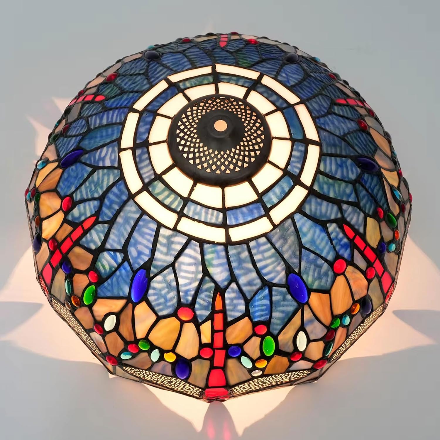 W16H9 Inch Tiffany Lamp Shade Replacement, Stained glass Dragonfly style Lampshades, Only Handmade Retro lampshade Replacement for Table Lamp Pendant Light Floor Lamp Ceiling Fixture,Blue