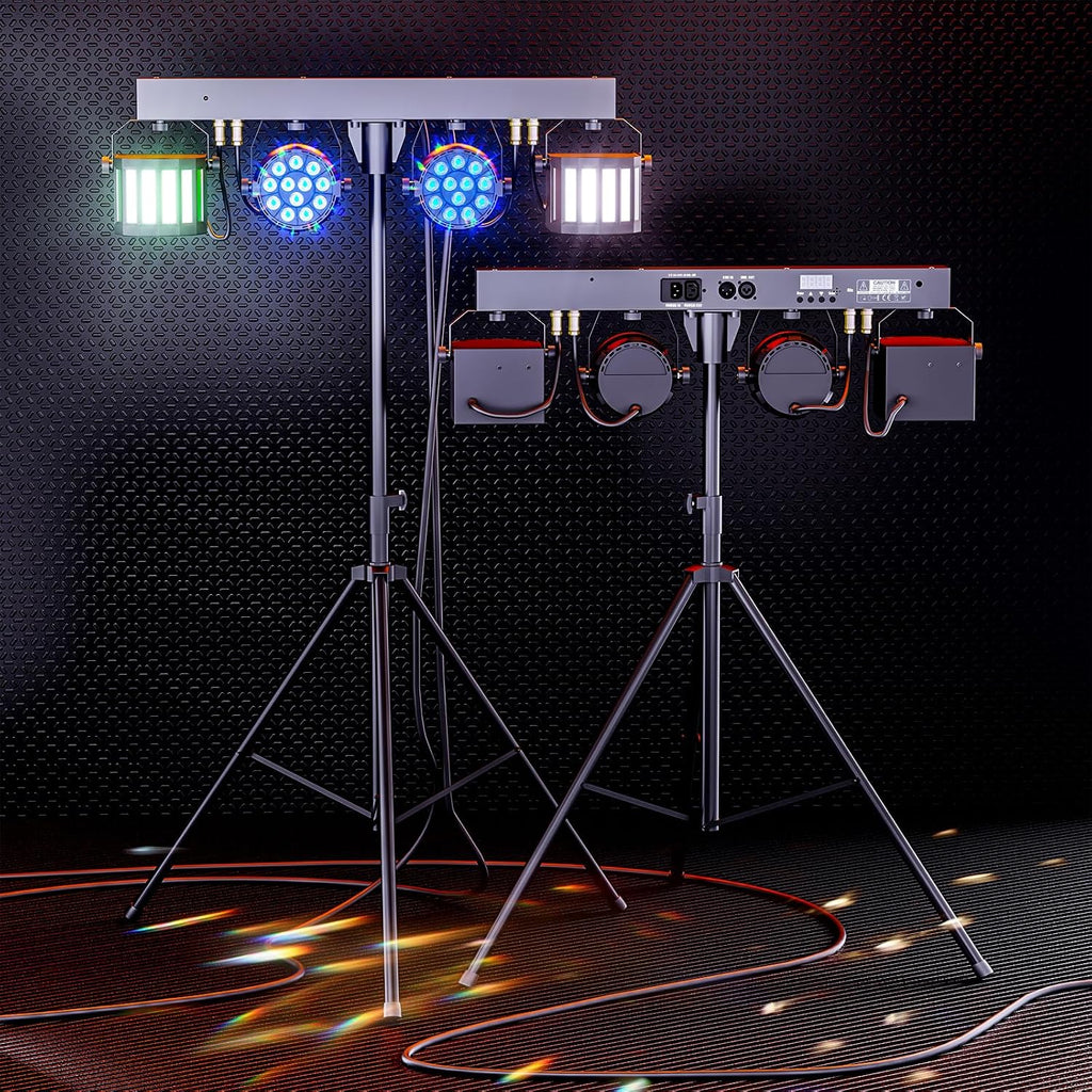 5 in 1 DJ Lights with Stand Combination Party Light Dj Disco Lights Stage Lighting for Parties 3/6/15CH with Sound Activated,DMX,Remote Control Strobe LED Par Light for Weddings Birthday KTV-1PC