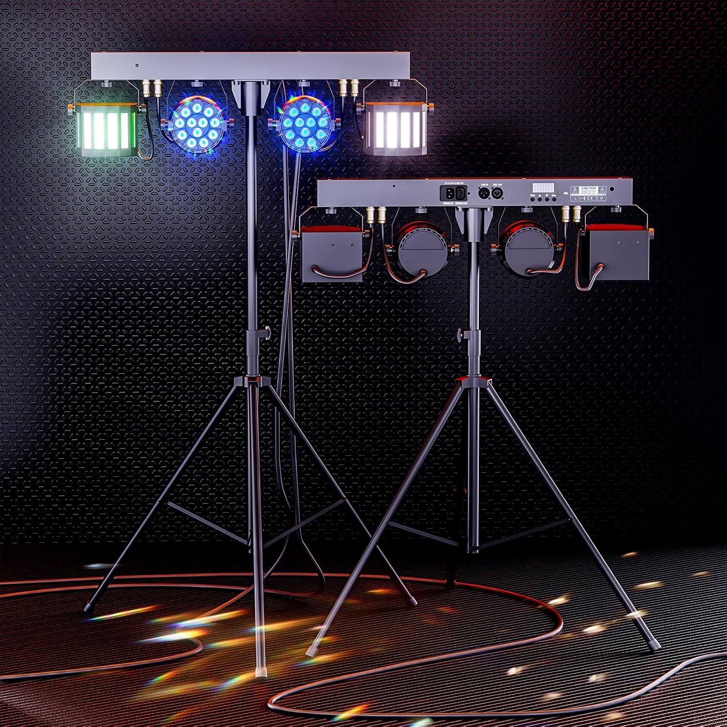5 in 1 DJ Lights with Stand Combination Party Light Dj Disco Lights Stage Lighting for Parties 3/6/15CH with Sound Activated,DMX,Remote Control Strobe LED Par Light for Weddings Birthday KTV-1PC
