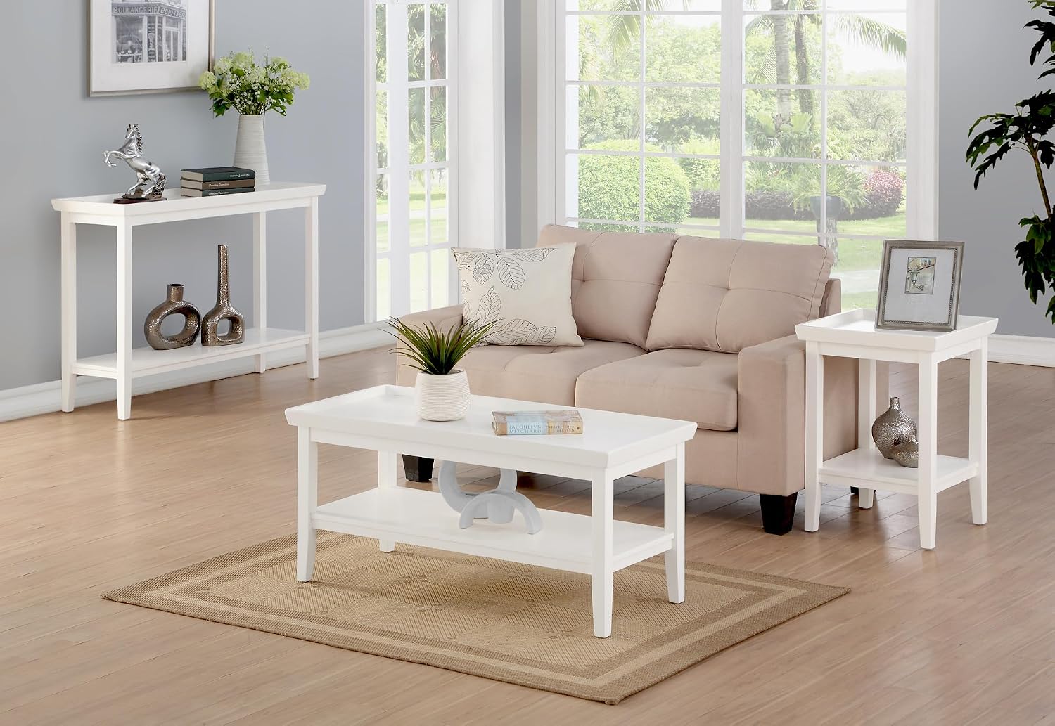 Convenience Concepts Ledgewood Coffee Table 42' - Modern Center Room Accent with Storage Shelf for Transitional, Traditional Living & Family Room, White
