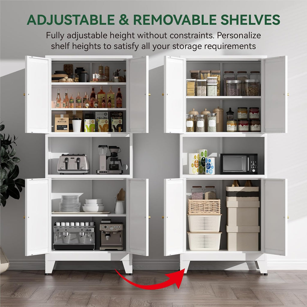 COFaR 69' Tall Modern Kitchen Pantry,Metal Storage Cabinet with Adjustable Shelves,Pantry Cabinet with 6-Tier,Freestanding Cupboard for Kitchen,Dining Room,Living Room,Bathroom,White