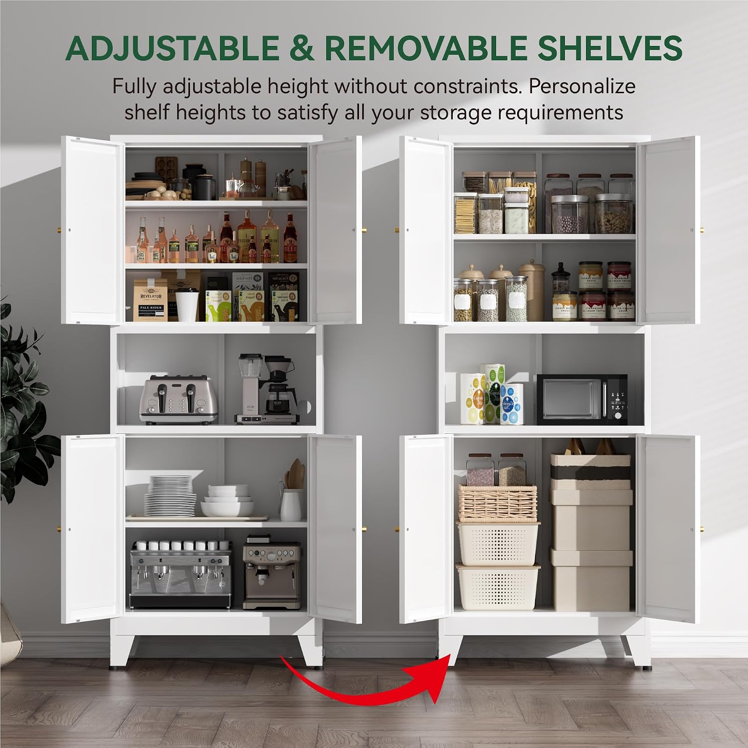 COFaR 69' Tall Modern Kitchen Pantry,Metal Storage Cabinet with Adjustable Shelves,Pantry Cabinet with 6-Tier,Freestanding Cupboard for Kitchen,Dining Room,Living Room,Bathroom,White