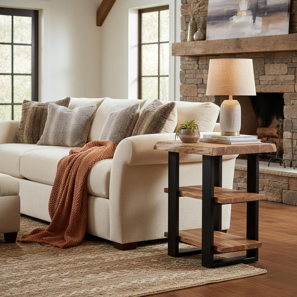 Alaterre Alpine Live Edge Solid Wood 2-Shelf End Table, Natural (AWAA0220)