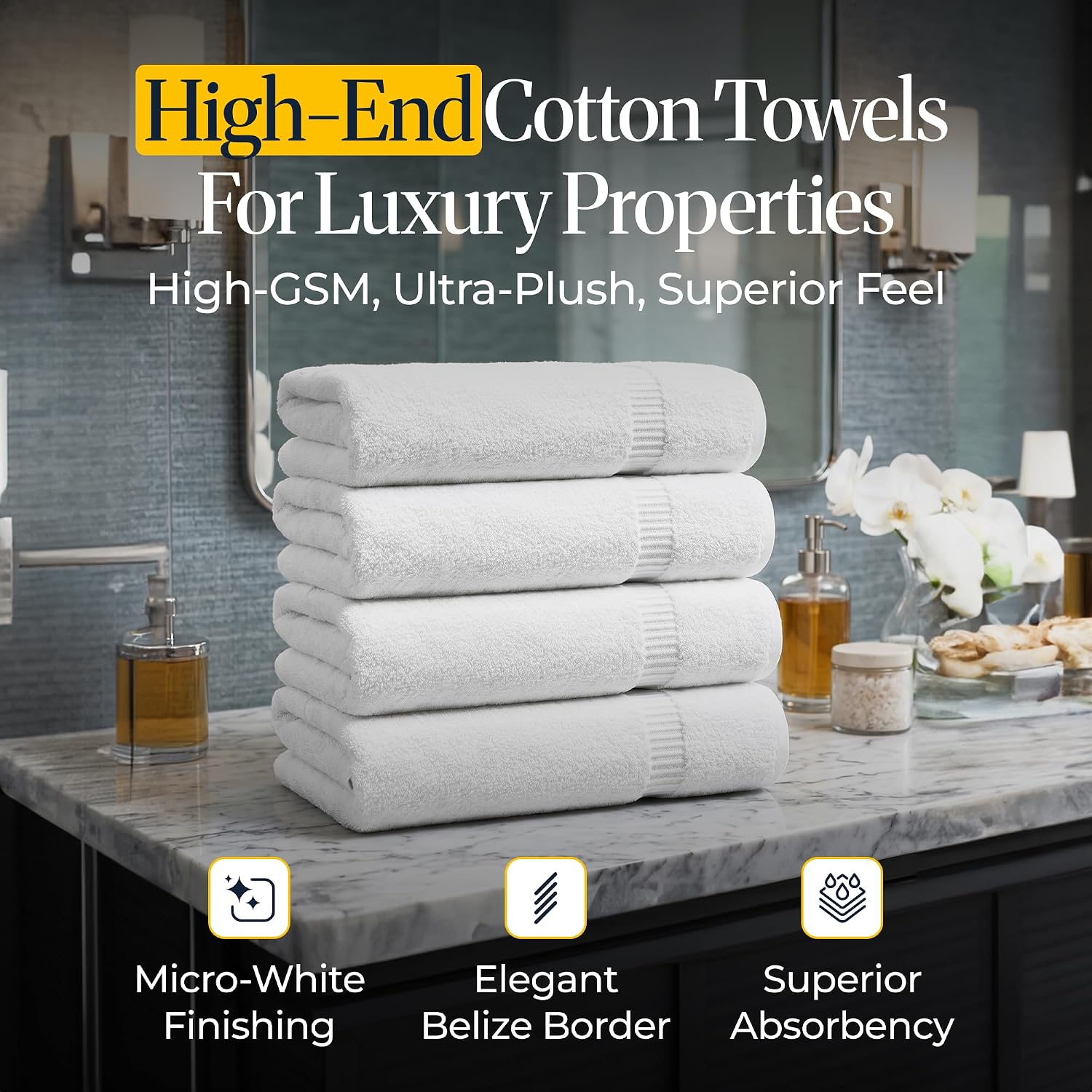 belem Forte Premium Bulk Bath Towels 27x50 | 700 GSM Luxury Hotel Towels | Pack of 36 | 100% Combed Cotton | Ultra Soft, Highly Absorbent White Towels for Hotel, Spa & Resorts | 14 lbs/Dozen