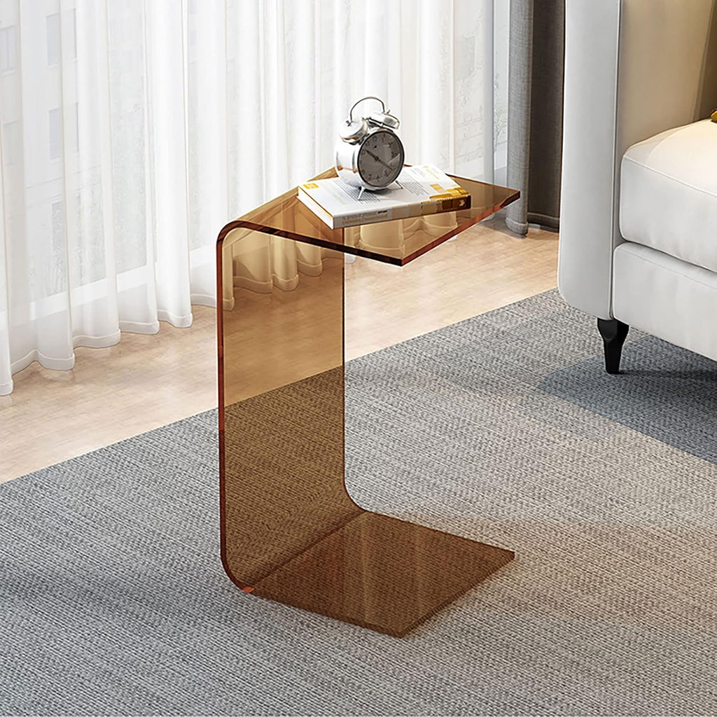 Acrylic C Table for Couch, 25.6 in Multipurpose C Shape Side Table Clear Acrylic Couch Table, Modern End Table Snack Laptop Holder, Slim Accent Sofa Side Table for Living Room Bedroom Patio