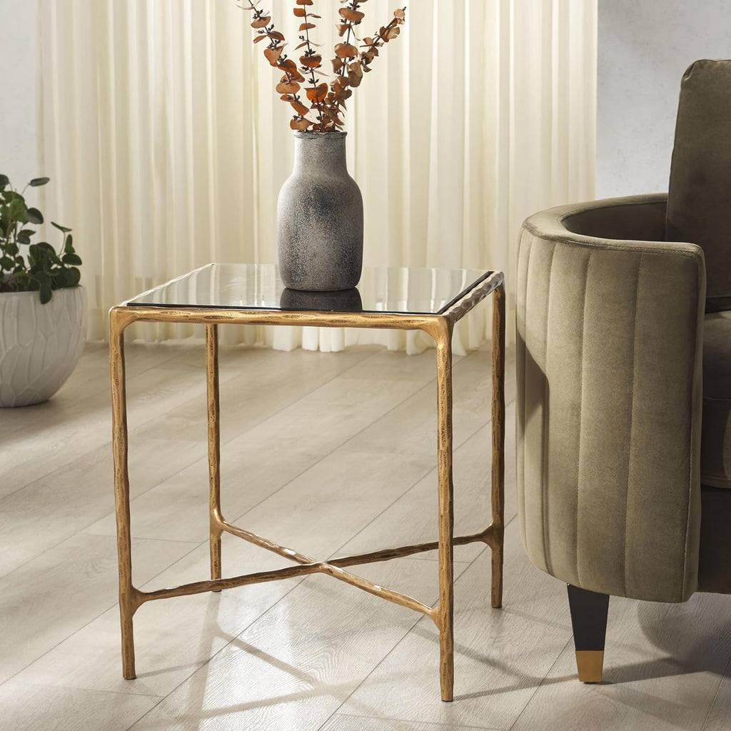 SAFAVIEH Couture Collection Jessa Brass Base & Black Marble Top Square End Table, Fully Assembled