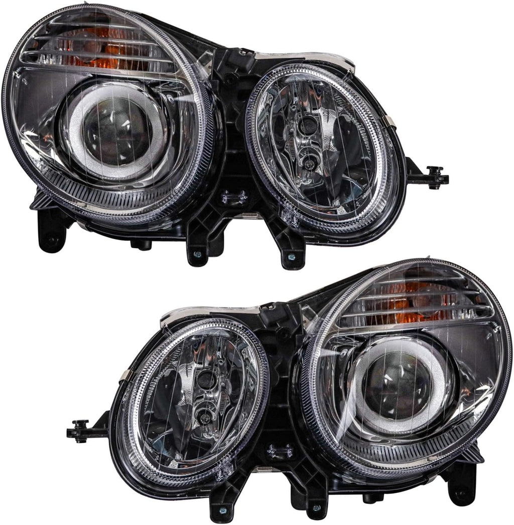 TRQ 2 Piece Headlight Assembly Set Chrome Bezel Driver & Passenger Side Compatible with Mercedes Benz E320 E350 E550 E63 AMG 2007-2009 MB2500100 MB2501100 2118203361 2118203461