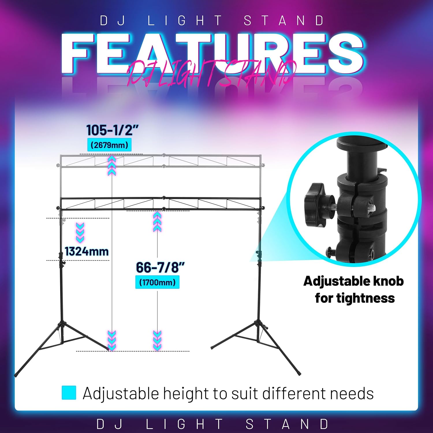 HECASA Lighting Truss Stand System,8Ft Stage Portable DJ Booth Trussing | Stand,Adjustable bracket height,Up to 150Lbs Capacity,Kit for Lighting Stage Platform,Auditoriums,Concert Halls,Clubs and