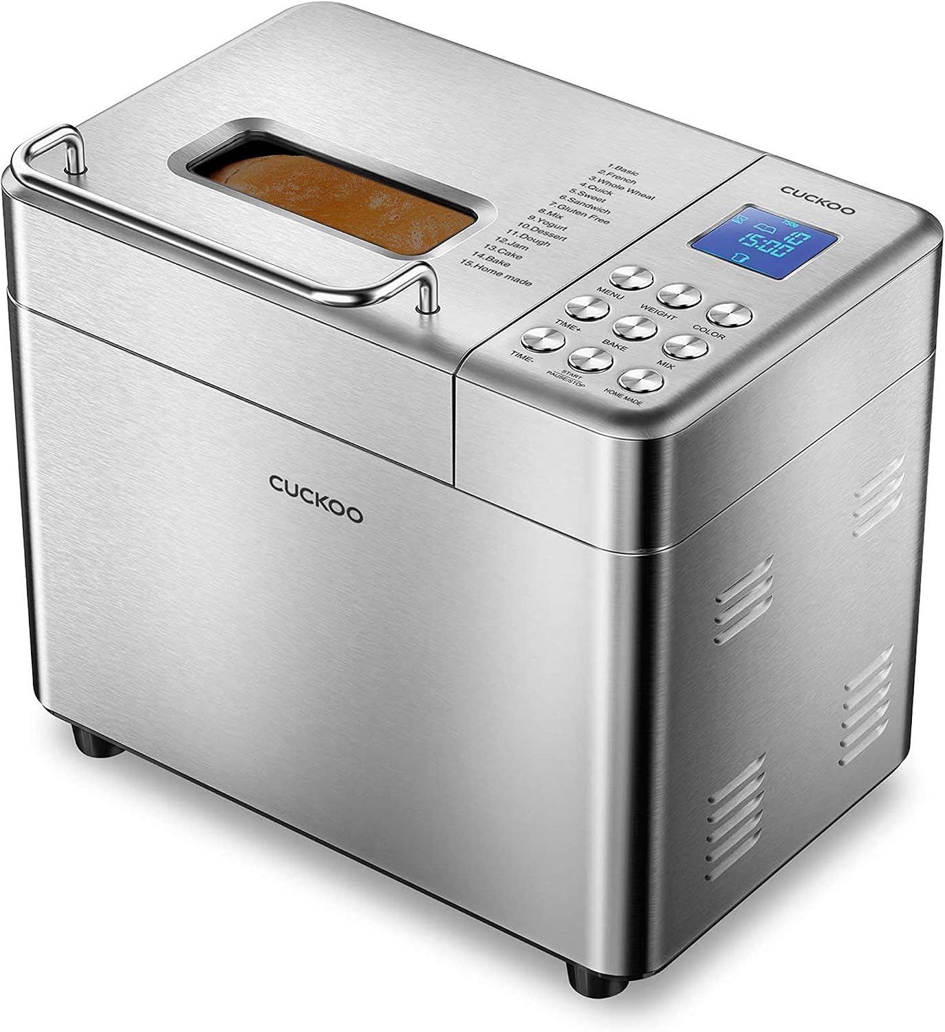 CUCKOO CBM-AAB101S | Multi-Functional Bread Maker | 1 lb, 1.5 lb, & 2 lb. Loaf Options, Crust Color Customization, Auto Fruit & Nut Dispenser, Gluten-Free Option | Stainless Steel (Renewed)