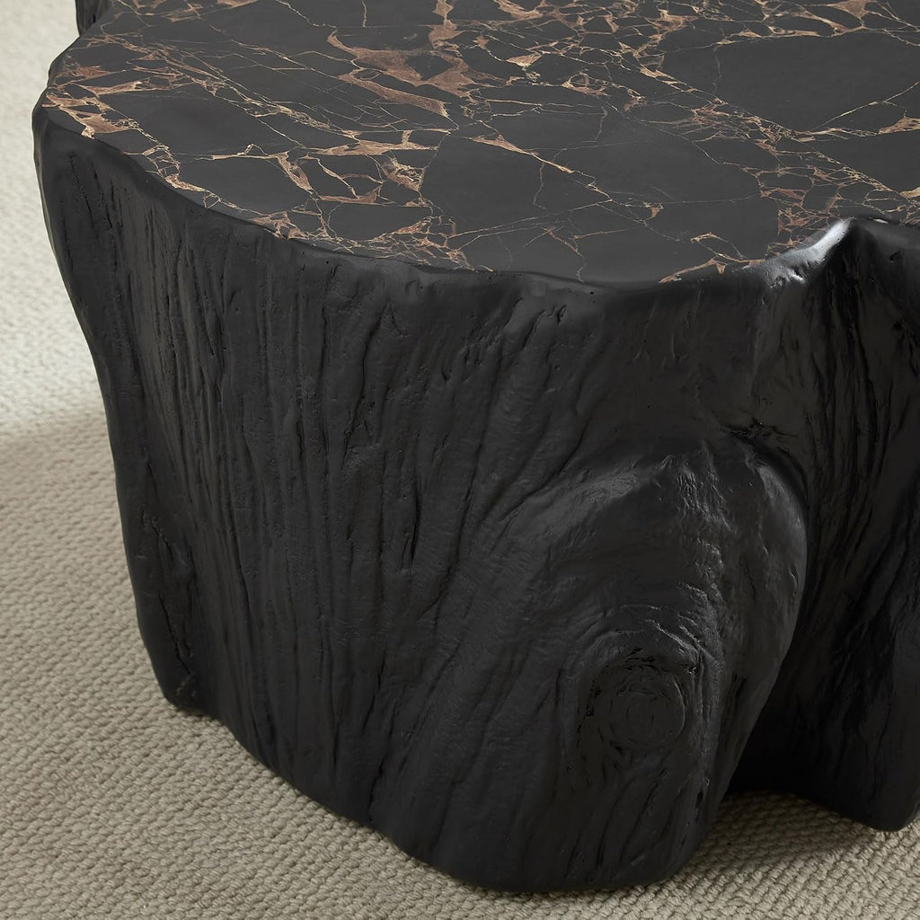 48.62' Coffee Table Modern Unique Shape Fiberglass Center Table for Living Room Apartment Office, No Need Assembly, Black Tree Root Texture Pattern