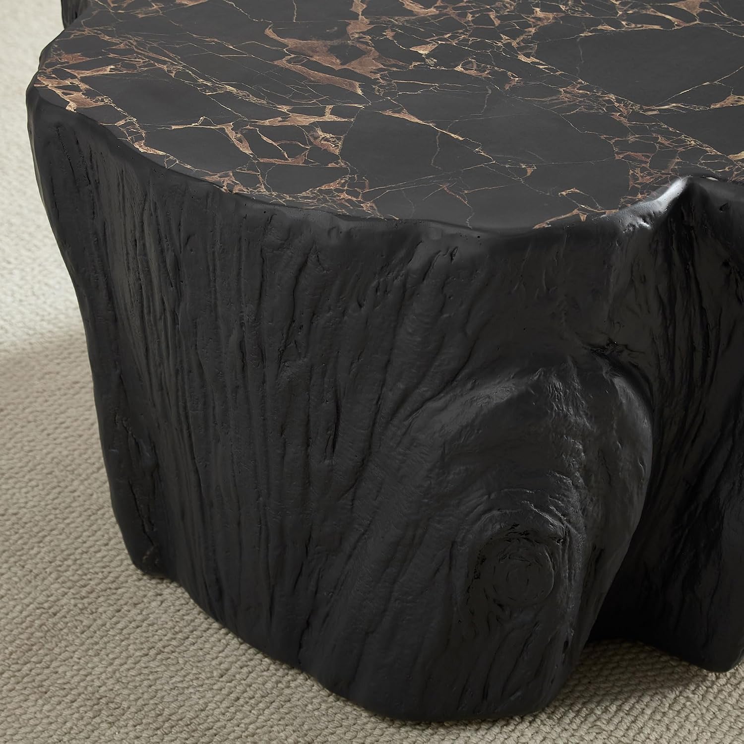 48.62' Coffee Table Modern Unique Shape Fiberglass Center Table for Living Room Apartment Office, No Need Assembly, Black Tree Root Texture Pattern