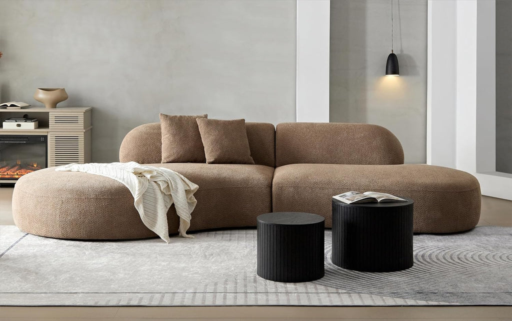 Nesting Coffee Table Set of 2,Modern Round Wooden Coffee Tables with Storage,Luxury Fluted Side Table Accent End Table for Small Space Living Room Apartment (19.17')