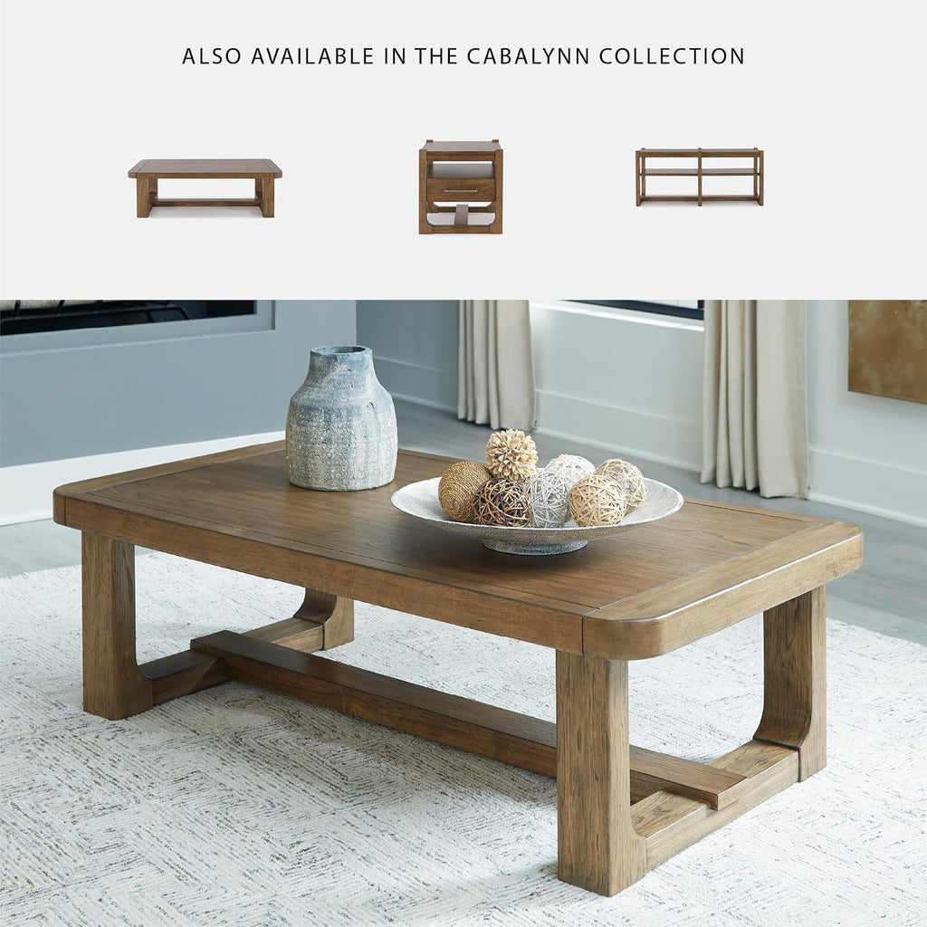 Signature Design by Ashley Cabalynn Modern Coffee Table with Solid Wood Frame, Light Brown