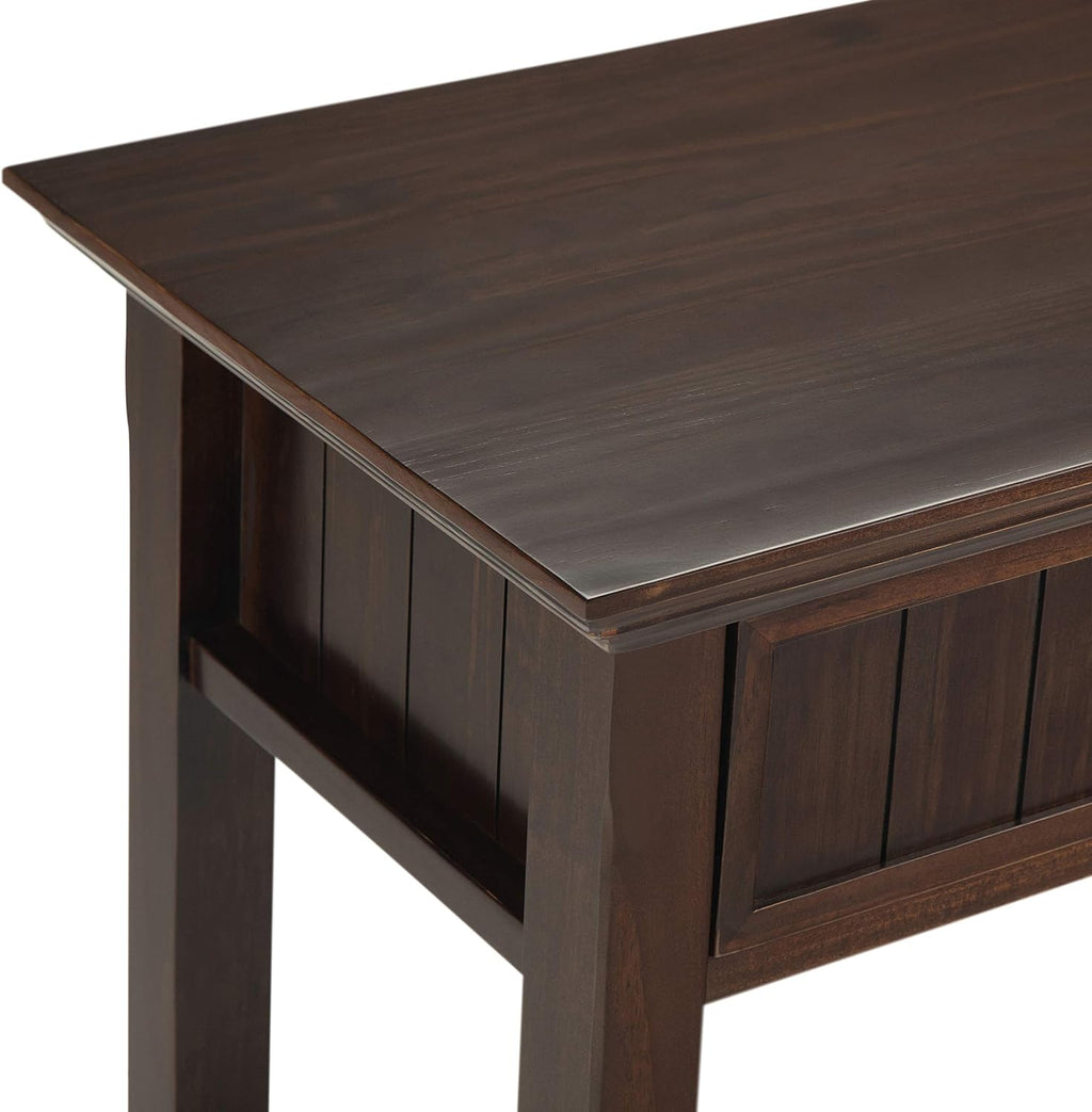 SIMPLIHOME Acadian Console Table - 60 Inch Wide Solid Wood Sofa Table in Brunette Brown, Transitional Storage Table for Entryway or Living Room with 3 Drawers and Open Bottom Shelf