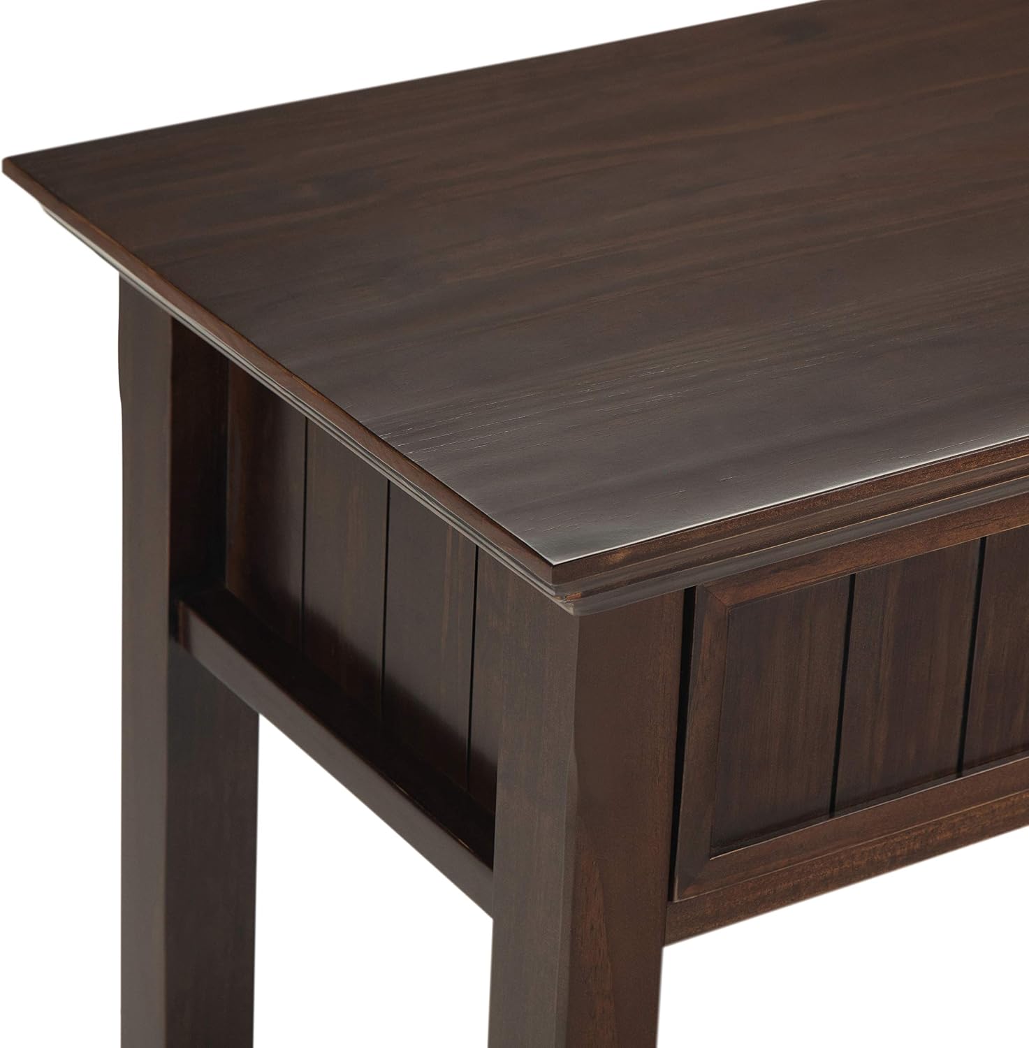 SIMPLIHOME Acadian Console Table - 60 Inch Wide Solid Wood Sofa Table in Brunette Brown, Transitional Storage Table for Entryway or Living Room with 3 Drawers and Open Bottom Shelf