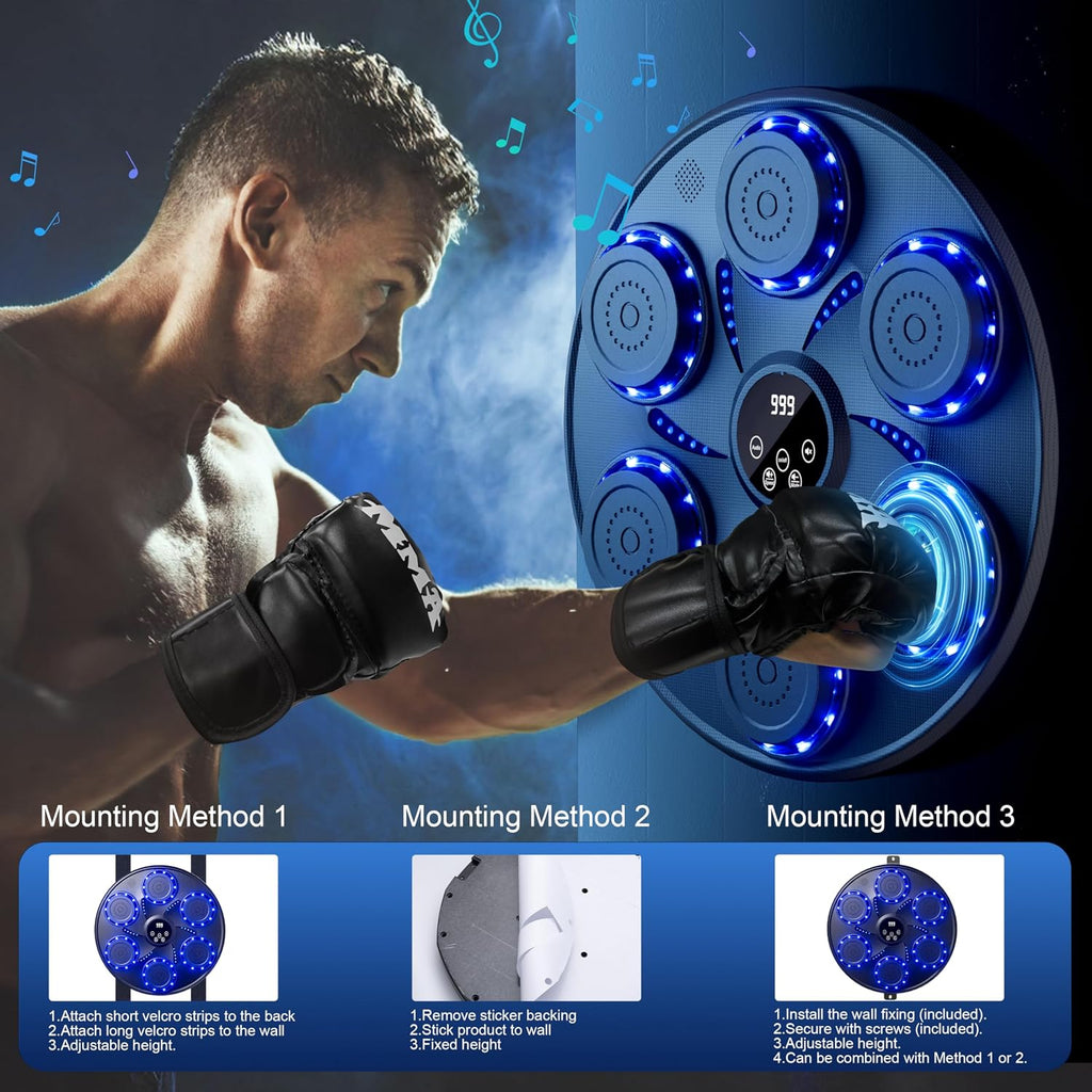Music Boxing Machine, Wall Mounted Boxing Machine for Adults Kids, Bluetooth Smart Boxing Trainer, Electronic Boxing Workout Equipment Target for Home Gym