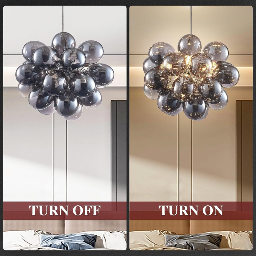 Semi Flush Mount Bubble Chandelier,Close to Ceiling Light Fixtures,16' Modern Bubble Balloon Glass Chandelier with Colorful Globe Glass Shades Pendant Light (Grey Chandelier, 20 inch)