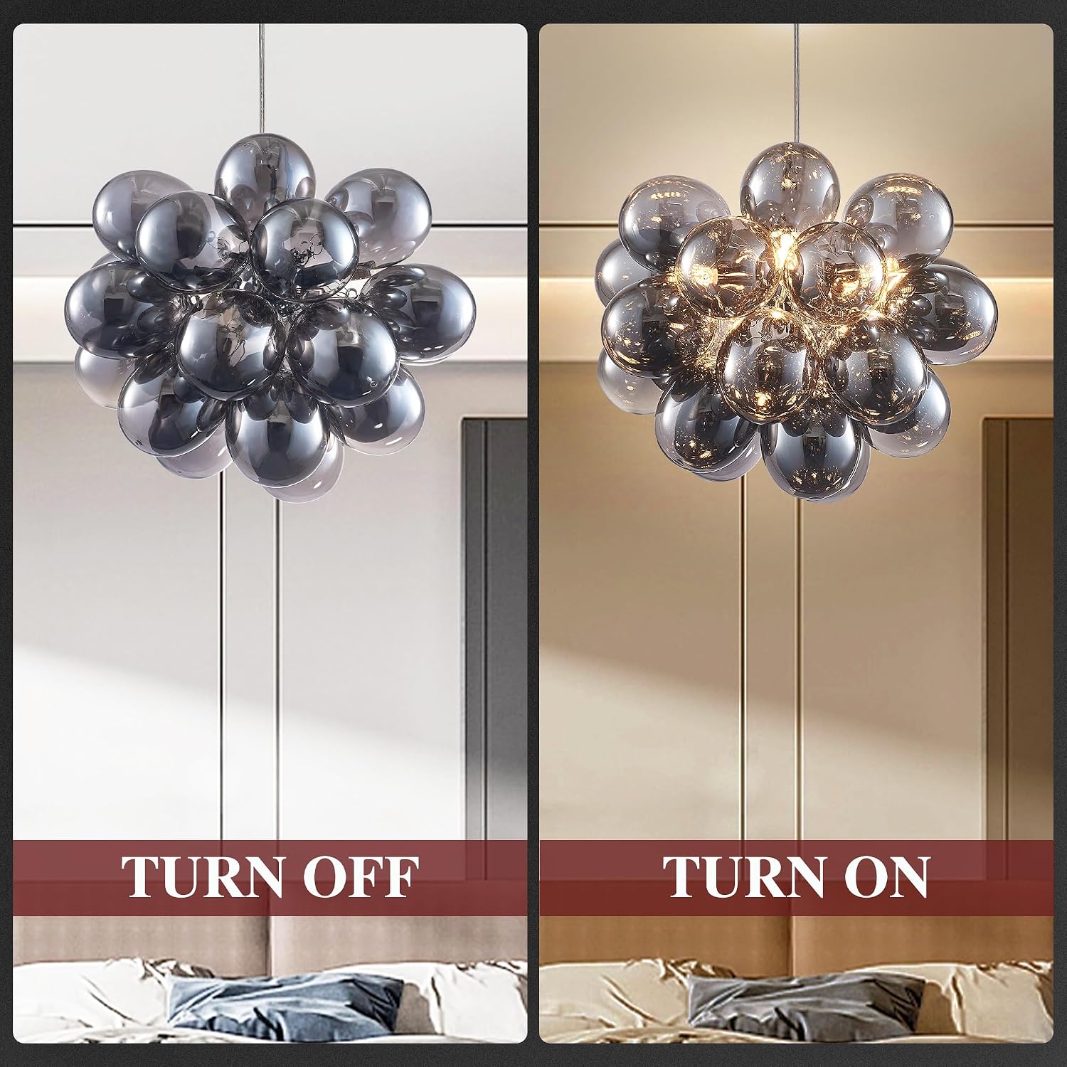 Semi Flush Mount Bubble Chandelier,Close to Ceiling Light Fixtures,16' Modern Bubble Balloon Glass Chandelier with Colorful Globe Glass Shades Pendant Light (Grey Chandelier, 20 inch)