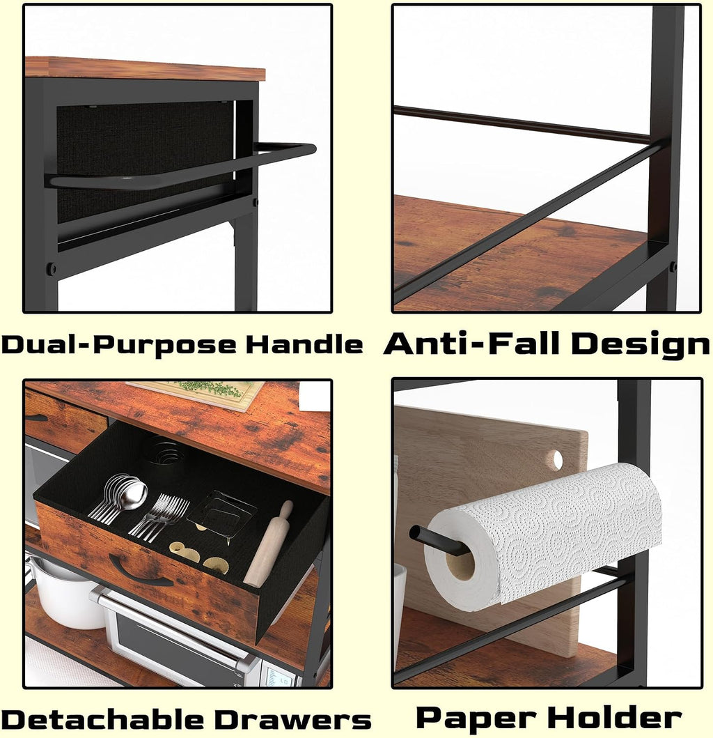 Kitchen Island with Storage,Rolling Kitchen Island Cart with Power Outlet,Industrial Kitchen Island on Wheels,Kitchen Cart for Home