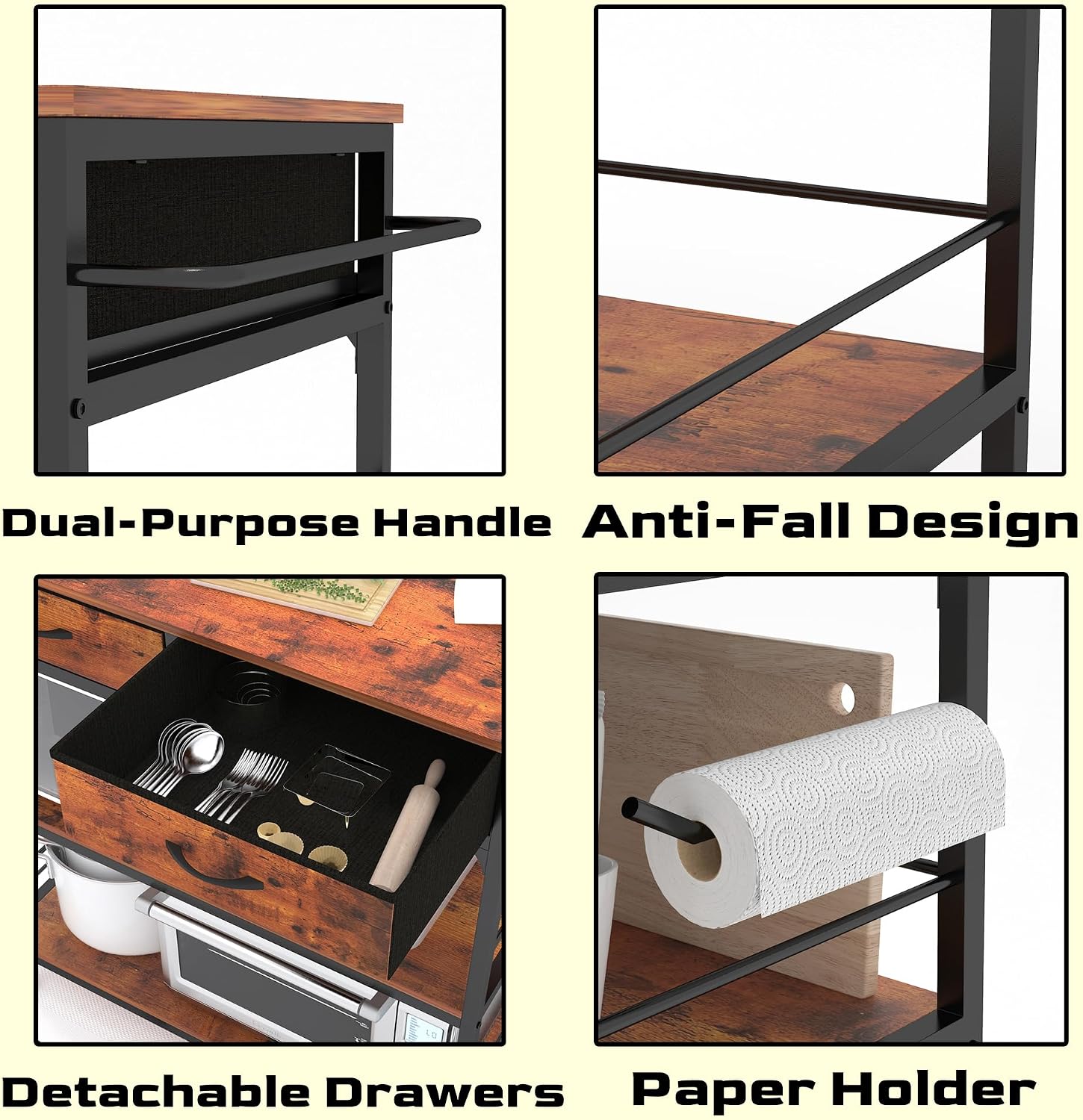 Kitchen Island with Storage,Rolling Kitchen Island Cart with Power Outlet,Industrial Kitchen Island on Wheels,Kitchen Cart for Home