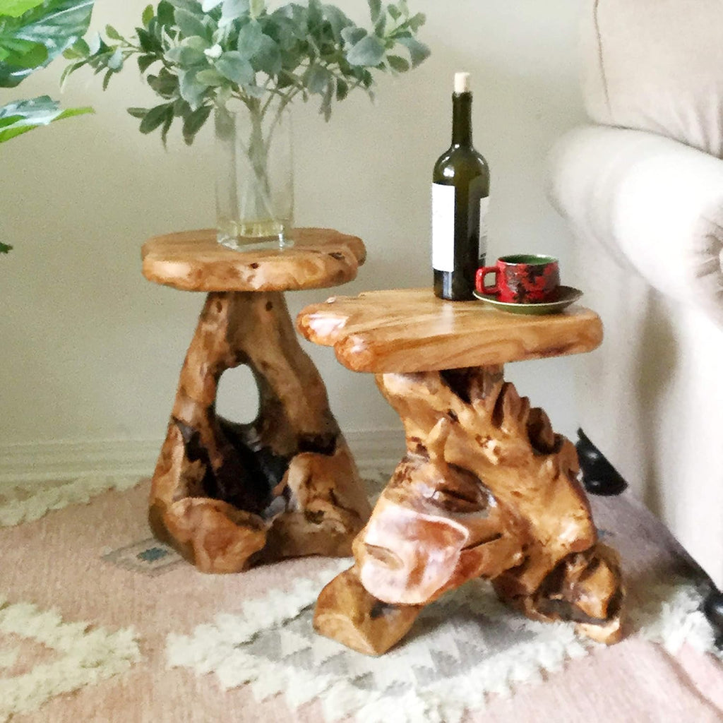 Greenage Cedar Roots Flower Stand Stool Tree Stump End Table 13.5' x 15.5' x 19' H Live Edge Wood Side Table for Living Room Bedroom Garden
