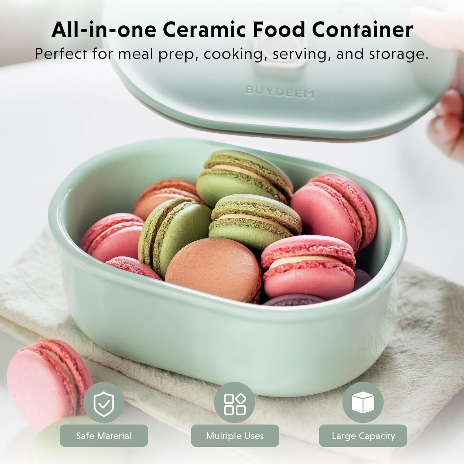 BUYDEEM G52 10.6 Quart Electric Food Steamer Bundle with Two Ceramic Food Storage Container Cozy Greenish 17 oz