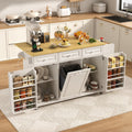 St.Mandyu 62 inch Rolling Kitchen Island with Power Outlet, Drop Leaf & Storage Cabinet - Mobile Cart with Hidden Trash Cabinet, Spice Rack, Shelves, and Towel Holder for Small Spaces,White