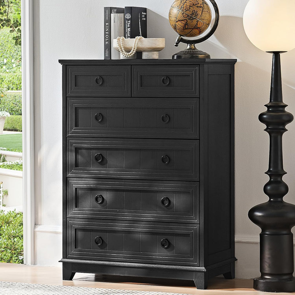 Joaxswe Farmhouse 6 Drawer Dresser for Bedroom, 41' Tall Small Dressers & Chest of Drawers, Rustic Wood Dresser with Metal Handle, Storage Organizer Closet for Living Room, Hallway, Entryway