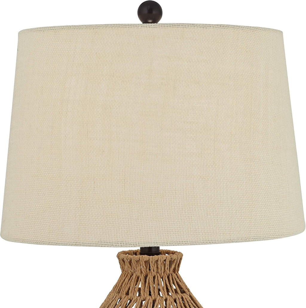 360 Lighting San Carlos Coastal Cottage Core Modern Table Lamp 29' Tall Natural Rattan Wicker Bronze Oatmeal Fabric Tapered Drum Shade for Bedroom Living Room House Home Bedside Nightstand Office