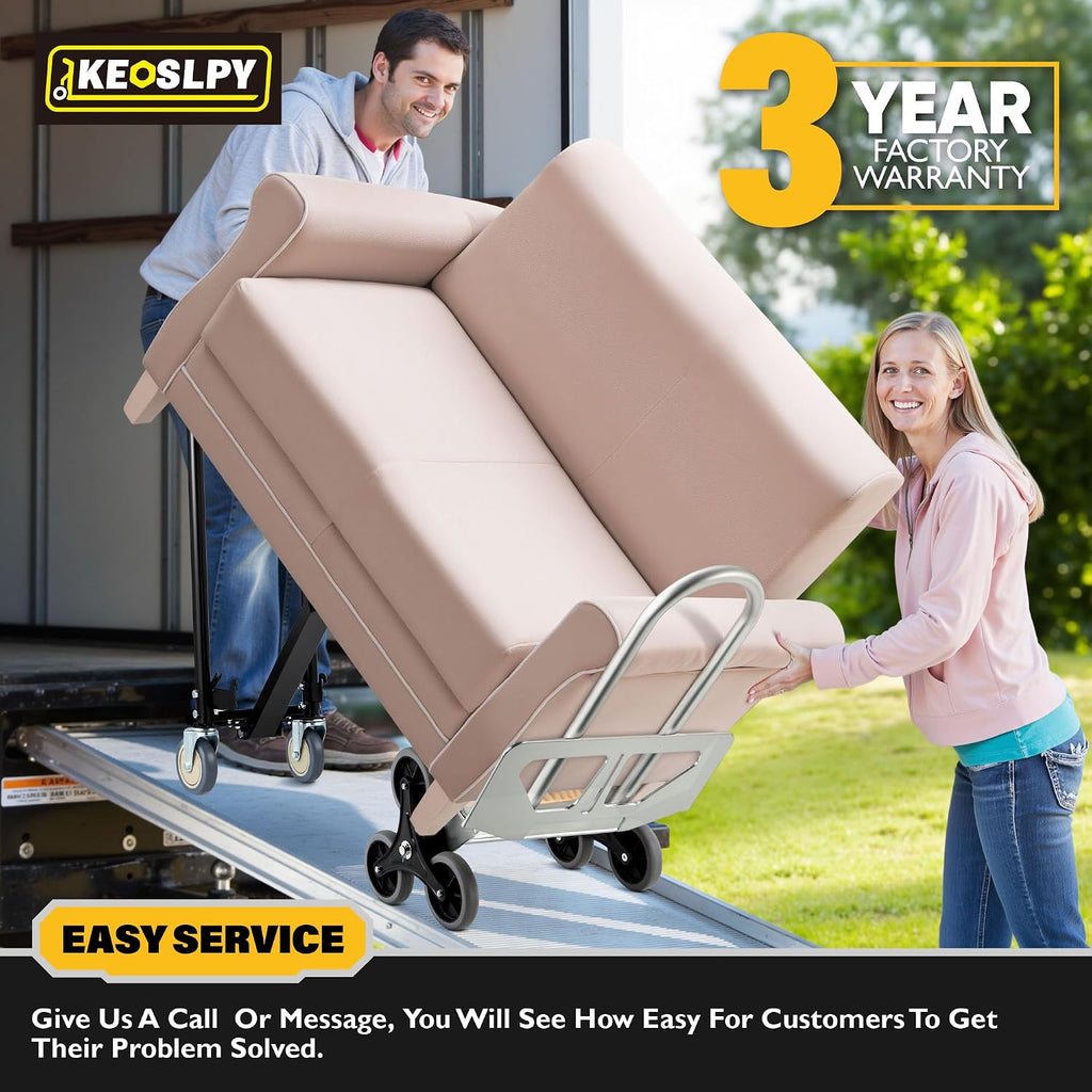 3 in 1 Industrial Convertible Stair Climbing Cart 1000 LBS Capacity, Heavy Duty Aluminum Hand Truck Dolly Cart with Wheels, Folding Stair Climbing Cart Trolley for Transport & Moving