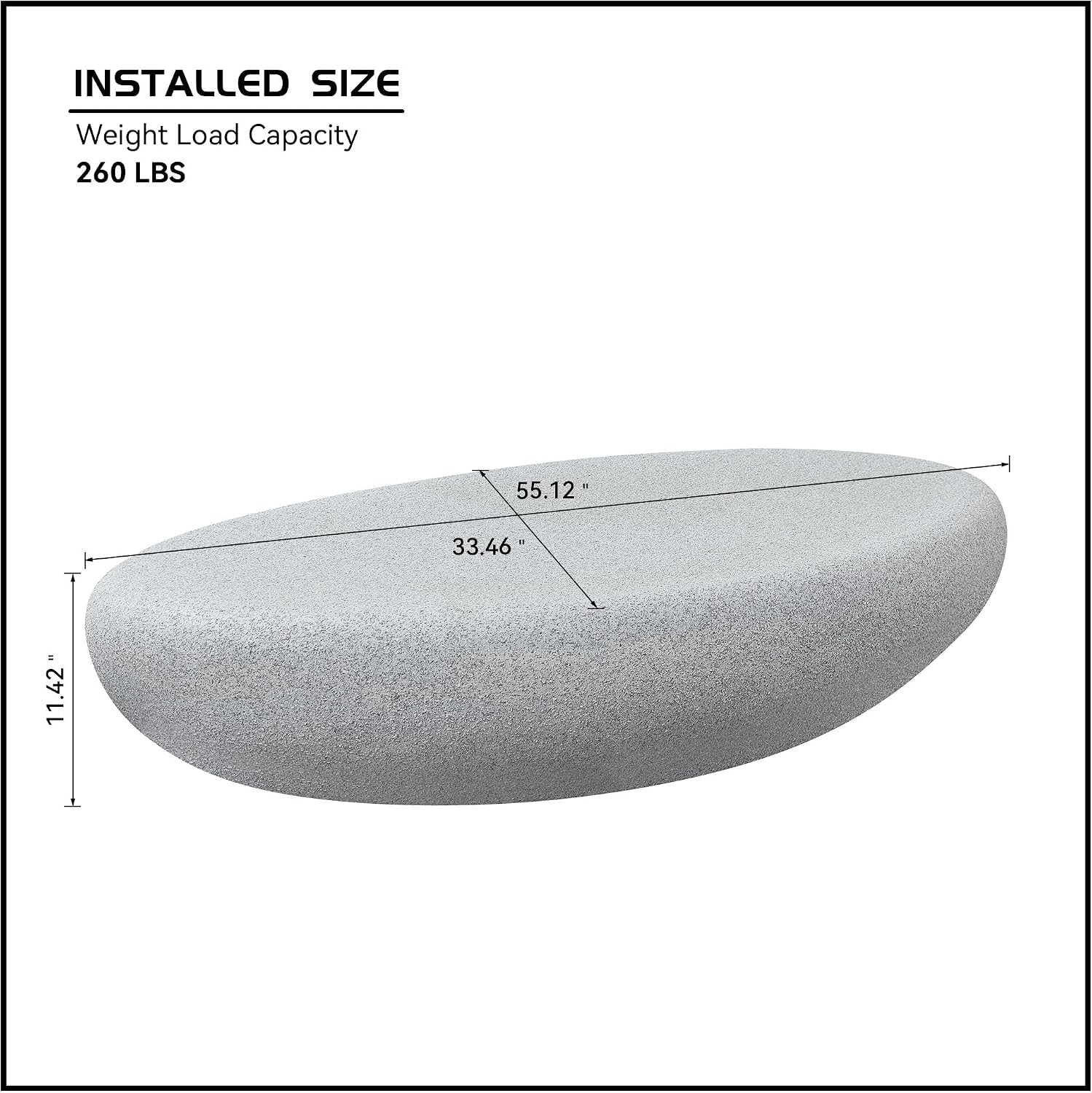 55.12' Modern Faux Stone Coffee Table for Living Room, Fiberglass Minimalist Accent Center Table, Oval Stone Tea Table for Office, Apartment, No Need Assembly, Rock Grey