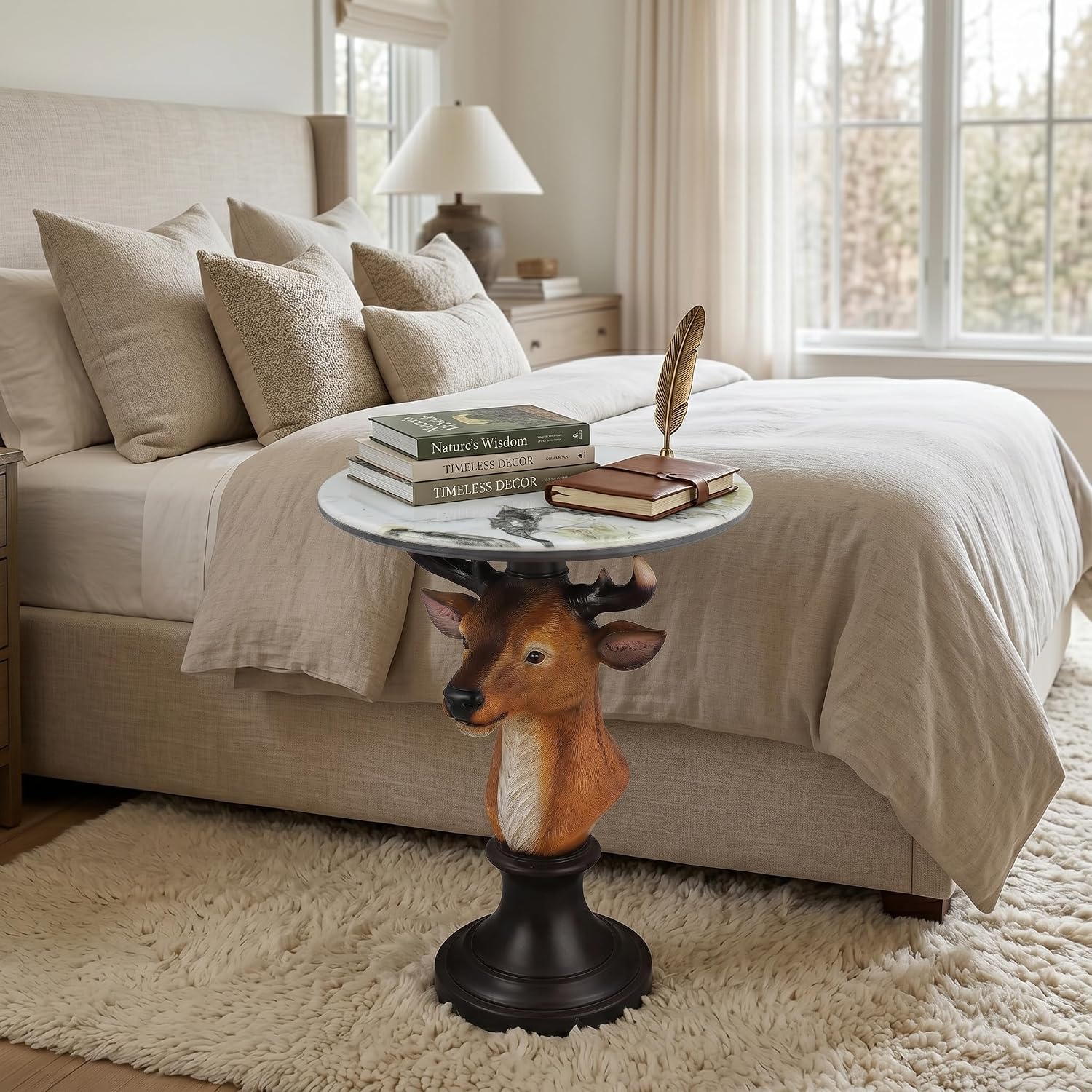 Deer Head Sculptural Accent Table for Living Room & Entryway, 19.69' D x 25.59' H, Resin Animal End Table, Waterproof Outdoor Decor, Unique Gift for Housewarming