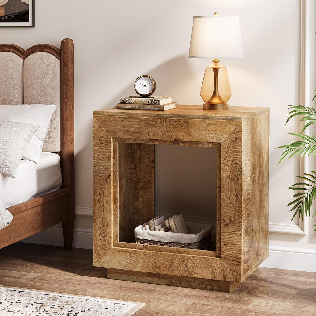Tribesigns Rustic Brown End Table, 24' Side Table with Storage Shelf, Farmhouse Style Nightstand Bedside Table for Small Spaces, Bedroom, Living Room, Entryway, Easy Assembly (2, Natural)