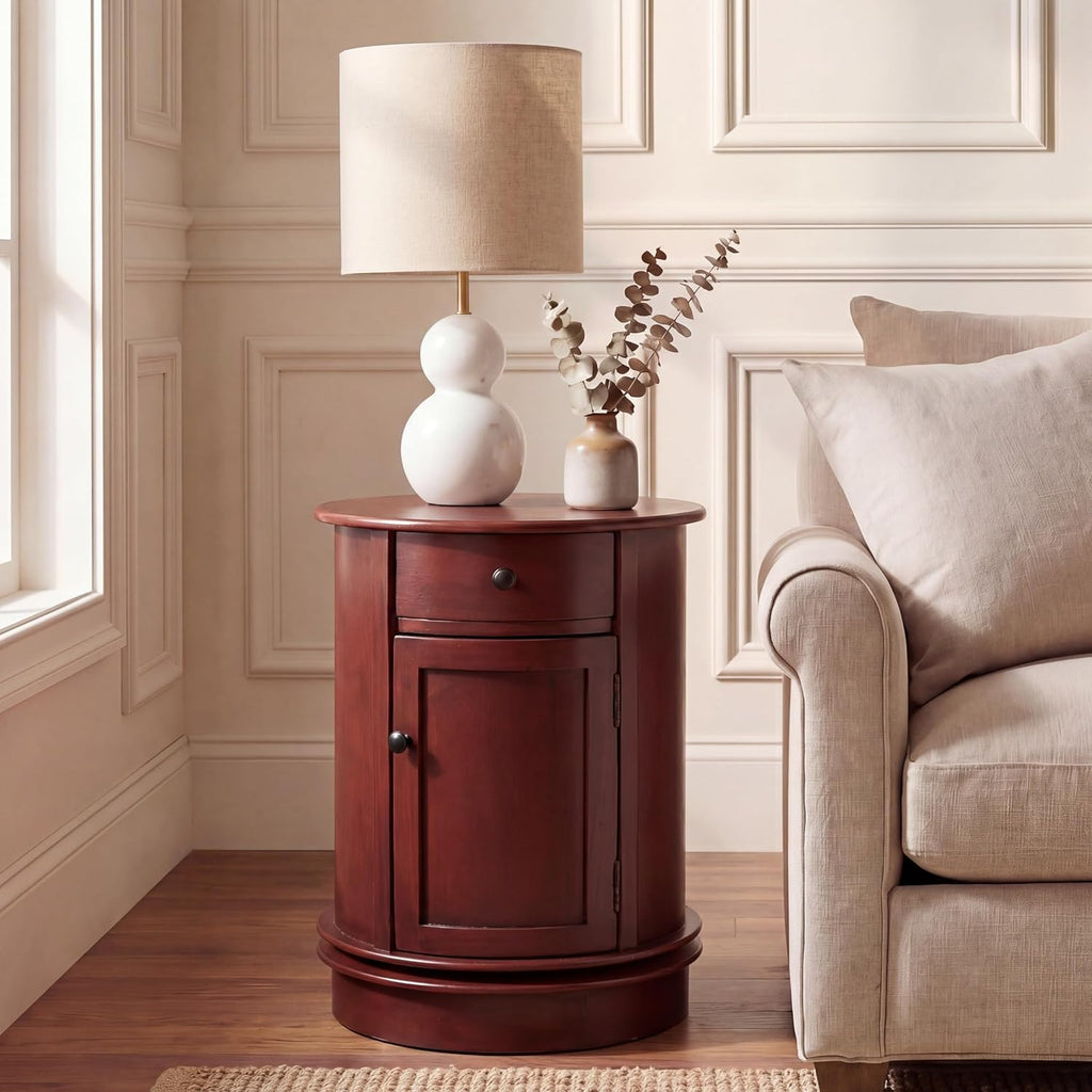 SAFAVIEH Furniture - Tabitha 1-Drawer Accent Table - Red - Solid Wood - Farmhouse Storage Design - Ideal for Living Room, Entryway, Home Office, 17.7'W x 17.7'D x 26'H - Fully Assembled (AMH5712E)