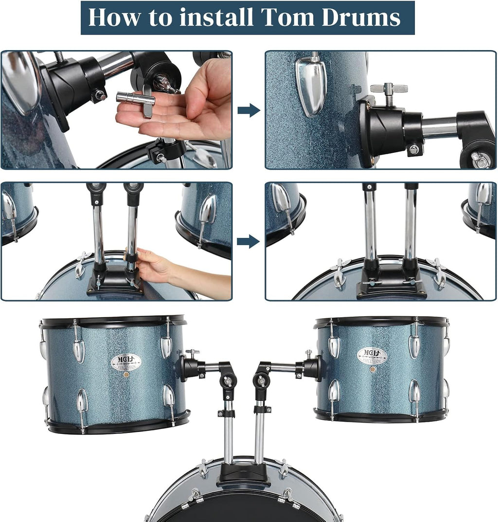 5-Piece Full Size Complete Adult Drum Set,22 Inch Drum Set,with Cymbal Stands, Hi-hat Stand, Sticks, Drum Pedal, Stool & Floor Tom for Beginner Teens Student