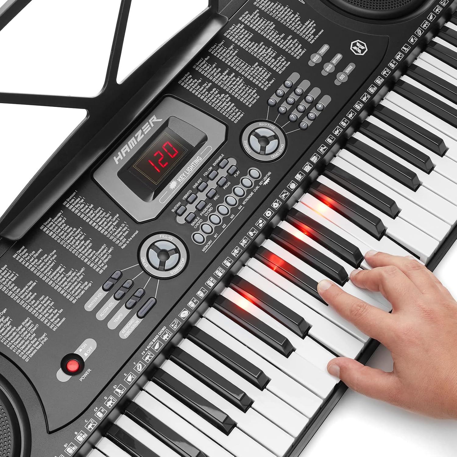 Hamzer 61 Key Keyboard Piano with Lighted Keys, Beginner Electronic Piano Keyboard Set with Stand, Bench, Headphones, Microphone, Keynote Stickers
