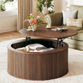 HUAHUU Round Coffee Table with Storage, 31.5' Lift Top Coffee Table, Mid Century Modern Coffee Tables for Living Room, Apartment Office, Fluted Table with Rustic Wood Desktop, Walnut