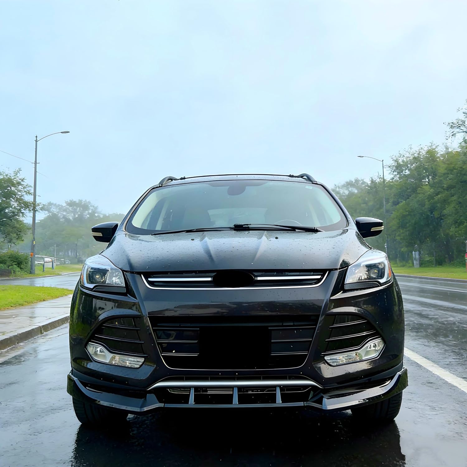 Front Bumper Lip Splitter Compatible with Ford Escape 2013-2016 Accessories Under Chin Spoiler Body Kit Underbody Add On ABS Material Gloss Black