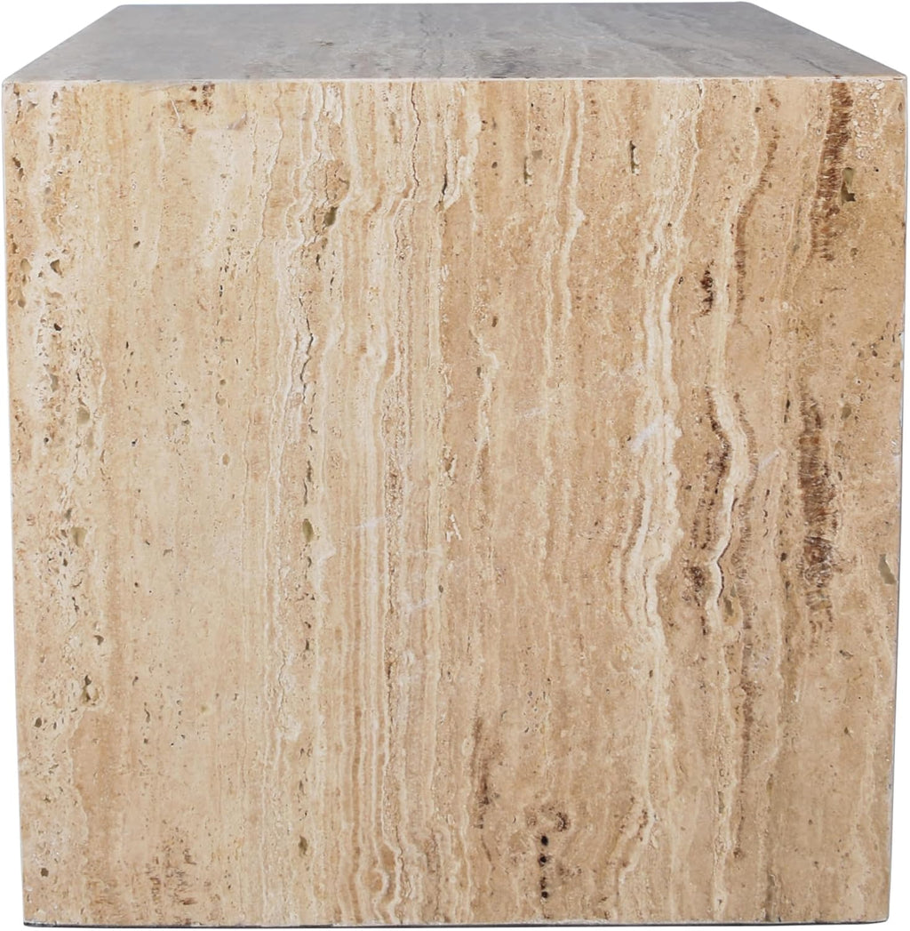 JONATHAN Y MTB1101D Felix 15' Contemporary Natural Marble Handmade Cube End Table, Side Table for Living Room, Bedroom, Bathroom, Travertine