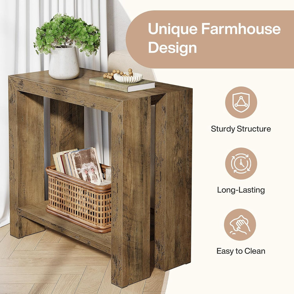 Tribesigns 2-Tier Narrow Side Table Set of 2, Farmhouse Wooden Sofa End Table with Bottom Shelf, Skinny Accent Nightstand for Small Space, Living Room, Bedroom, Easy Assembly (2)