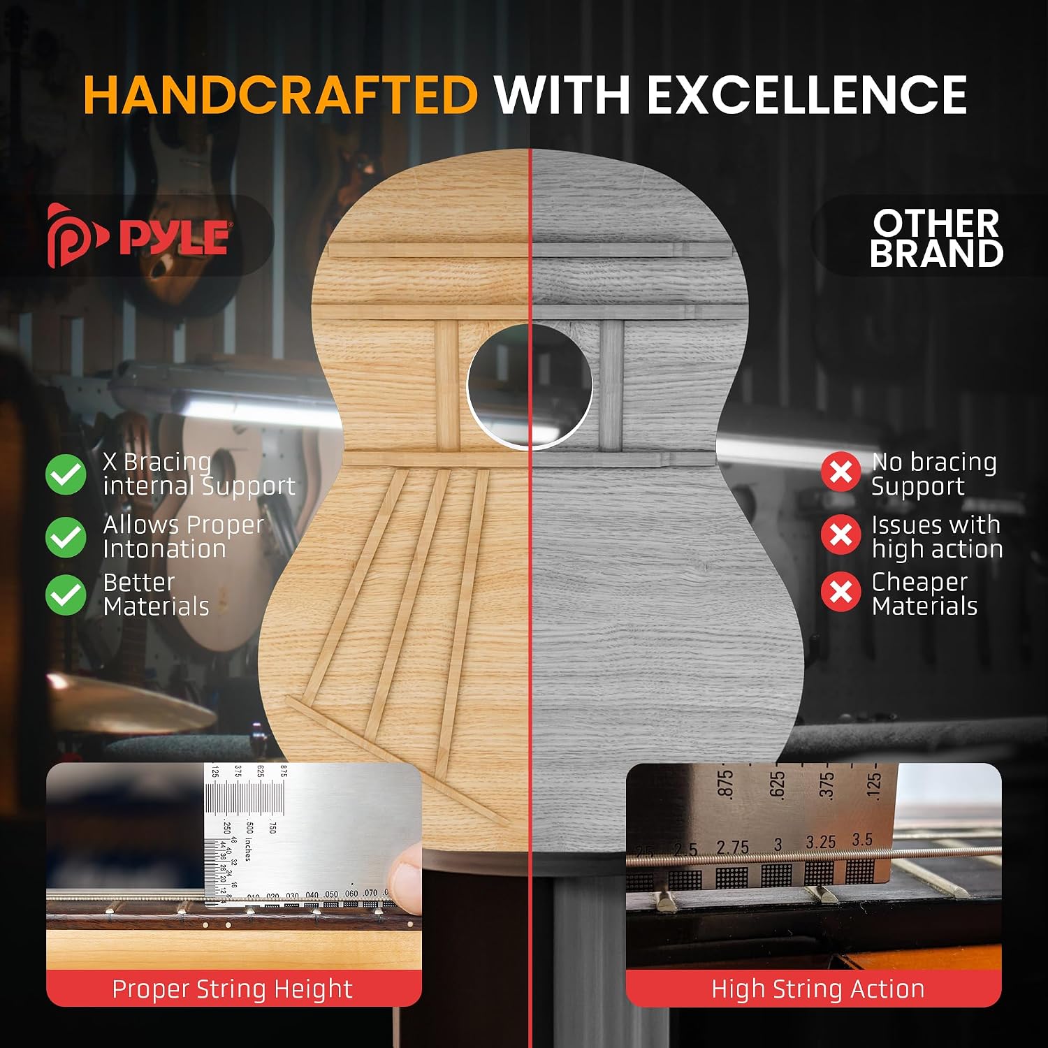 Pyle Acoustic Guitar Kit, 3/4 Junior Size All Wood Steel String Instrument for Beginner Kids, Adults, 36' Deep Ruby