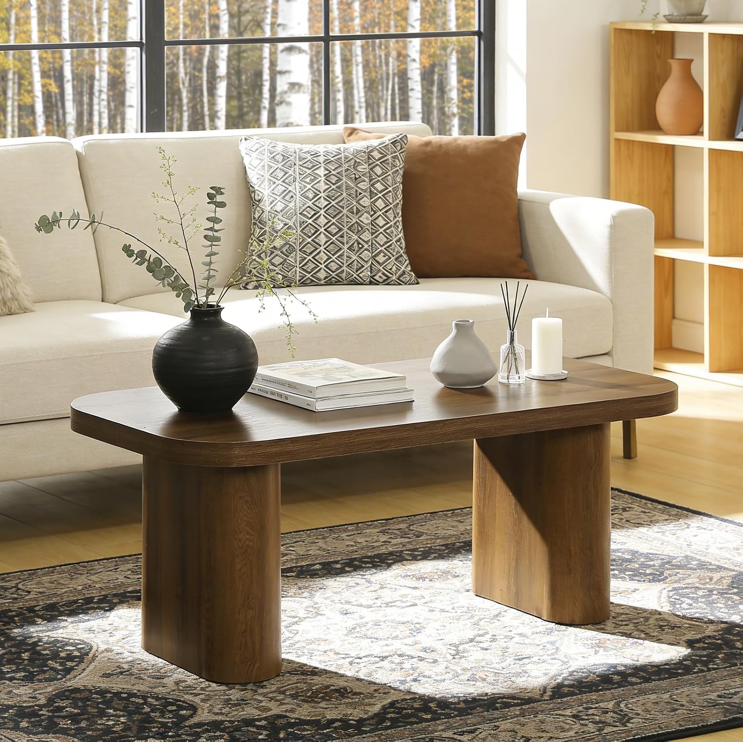 Tribesigns 47-Inch Coffee Table, Rectangle Living Room Table, Farmhouse Accent Center Table with Rounded Corners & Sturdy Base for Living Room, Apartment, Rustic Brown