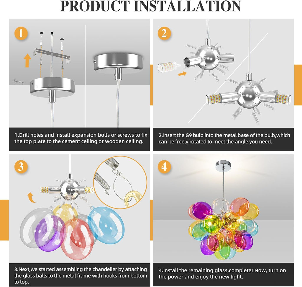 Semi Flush Mount Bubble Chandelier,Close to Ceiling Light Fixtures,16' Modern Bubble Balloon Glass Chandelier with Colorful Globe Glass Shades Pendant Light (Colorful Chandelier, 20 inch)