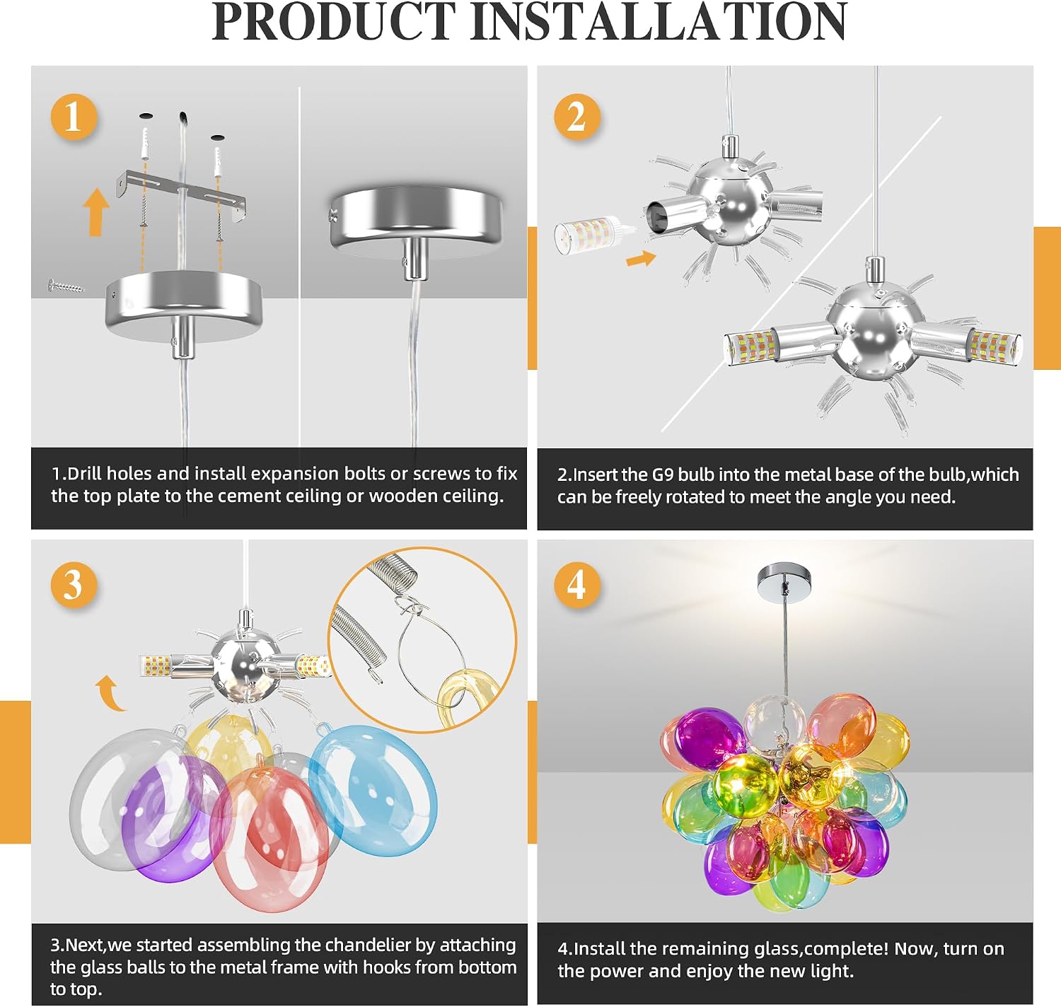 Semi Flush Mount Bubble Chandelier,Close to Ceiling Light Fixtures,16' Modern Bubble Balloon Glass Chandelier with Colorful Globe Glass Shades Pendant Light (Colorful Chandelier, 20 inch)