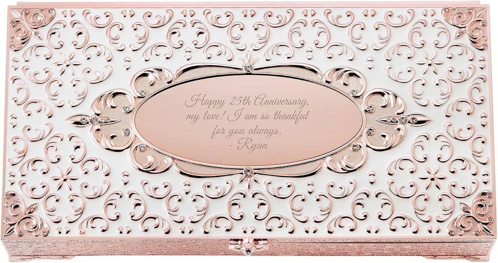 THINGS REMEMBERED Rose Gold Tone Antiqued Enamel Musical Jewelry Box (Free Customization)