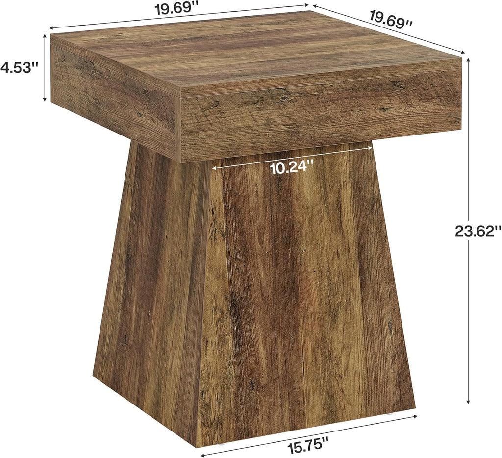 Tribesigns Small End Table Set of 2, Rustic Square Side Table with Wide Base, Farmhouse Small Nightstand Beside Bed, Next to Armchair, for Living Room, Brown