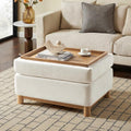 HULALA HOME 30.25' Ottoman Coffee Table with Reversible Tray Lid, Modern Upholstered Storage Ottoman with Solid Wood Base, Removable Top, Footrest and Extra Seating for Bedroom or Living Room, Ivory