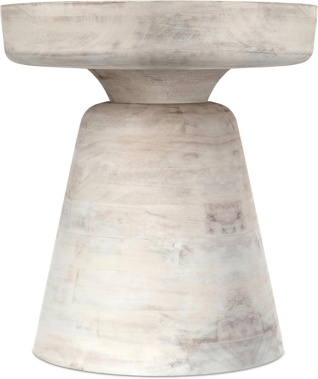 SIMPLIHOME Robbie Accent Table - 16 inch Wide Solid Mango Wood End Table in Distressed White Wash, Boho Contemporary Rustic Side Table for Living Room or Bedroom with Multipurpose Function, Assembled