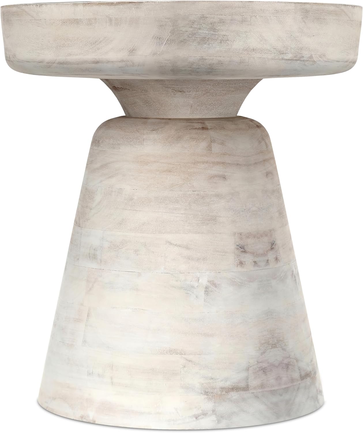 SIMPLIHOME Robbie Accent Table - 16 inch Wide Solid Mango Wood End Table in Distressed White Wash, Boho Contemporary Rustic Side Table for Living Room or Bedroom with Multipurpose Function, Assembled